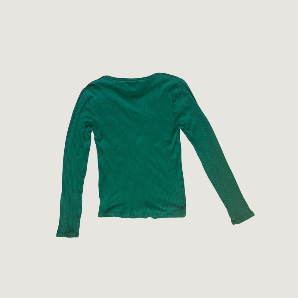 J.Crew Womens Medium Green Ribbed Long Sleeve Henley Top Button Front - Picture 2 of 5